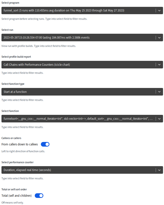 icicle report selection fields